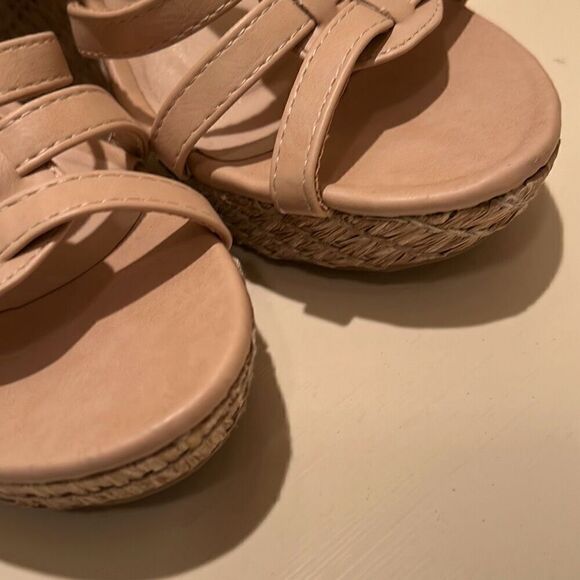 Top Moda Women's 10 Strappy Espadrille Platform Wedge Sandals Blush And Tan New - Picture 12 of 14
